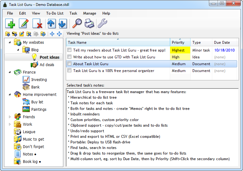 free task list, freeware todo, freeware task list, task management, task organizer, checklist, todo, to do list, PIM, free organ