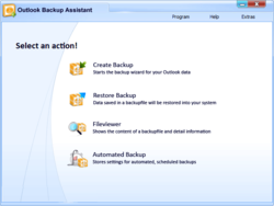 Main page of Outlook Backup Assistant