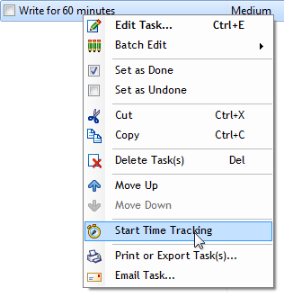 Start Time Tracking for a task