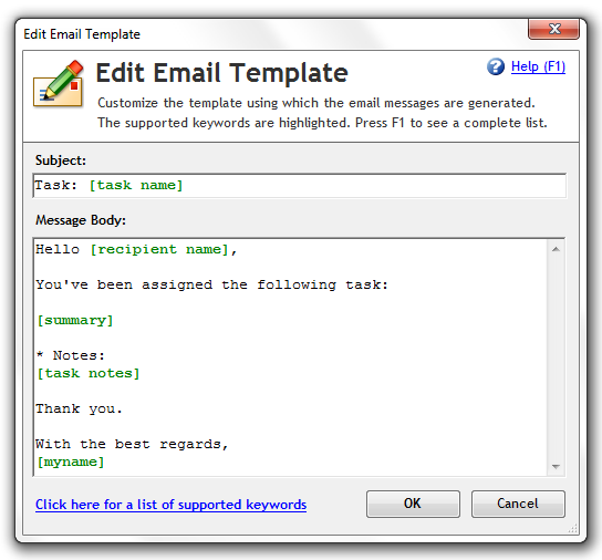 Email task template
