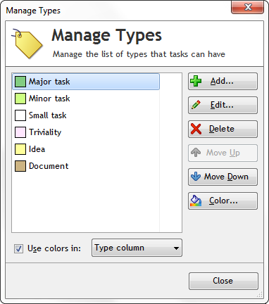 Manage task types