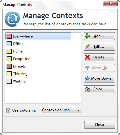 Manage contexts
