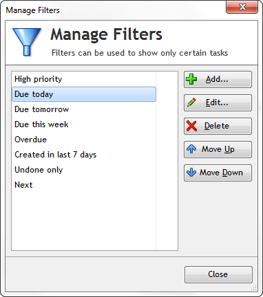 Manage Filters