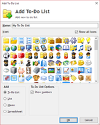 Add To-Do List window. Choose from 277 different colorful icons for your to-do lists!