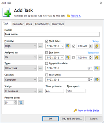 All field editors enabled in Add Task window