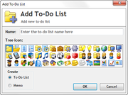 Add To-Do List dialog with 48 colorful icons