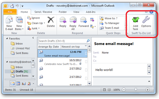 Outlook Add-In to create tasks from emails